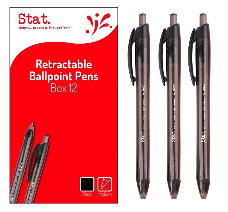 PEN STAT 1.0MM BP RETRACTABLE MEDIUM BLACK