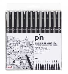 PEN UNI PIN FINELINER ASST SIZES BLACK WLT12