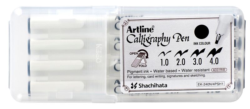 PEN CALLIGRAPHY ARTLINE 240 4 NIB SIZES BLACK HARD CASE PK4