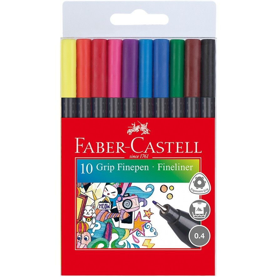 PEN FINELINER FABER-CASTELL TRIANGULAR GRIP 0.4MM ASST WLT10 PEN FINELINER FABER-CASTELL TRIANGULAR GRIP 0.4MM ASST WLT10