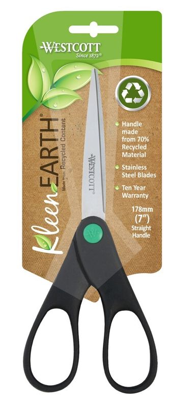 SCISSORS WESTCOTT 178MM KLEENEARTH STRAIGHT HANDLE BLACK