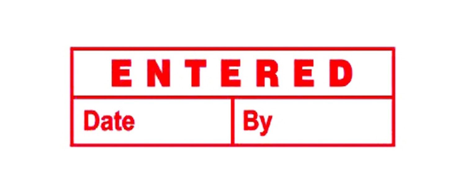 SP- STAMP DESKMATE PRE INKED ENTERED SPACE FOR DATE/BY RED SP- STAMP DESKMATE PRE INKED ENTERED SPACE FOR DATE/BY RED