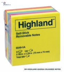 STICK ON NOTES HIGHLAND 6549-5A (73X73) ASST
