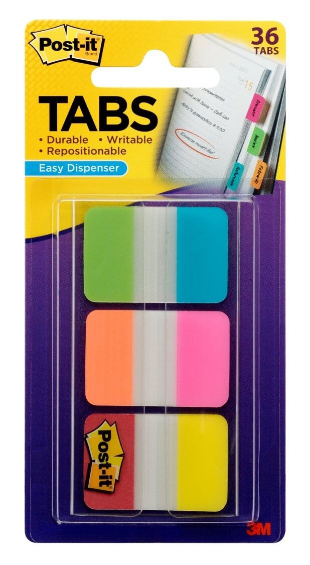 FILING TABS POST-IT 686-AYOPRLT DISPENSER ASST PK36