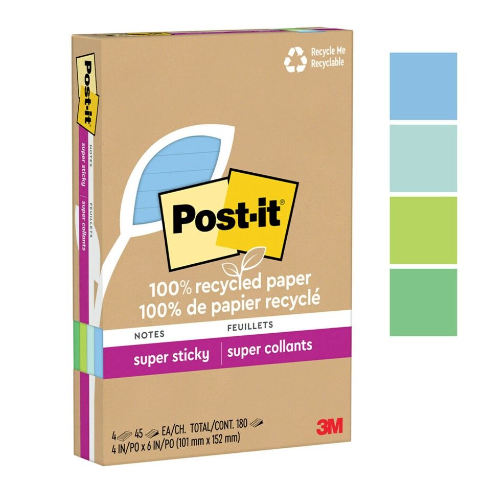 NOTES SUPER STICKY POST-IT 101X152 4621R-4SST RECYCLED LINED OASIS 4 PADS NOTES SUPER STICKY POST-IT 101X152 4621R-4SST RECYCLED LINED OASIS 4 PADS