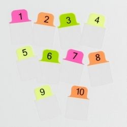 TABS 25.4X38MM MINI NUMERIC 1-10 NEON GREEN/ORANGE/PINK/YELLOW PK80 TABS 25.4X38MM MINI NUMERIC 1-10 NEON GREEN/ORANGE/PINK/YELLOW PK80