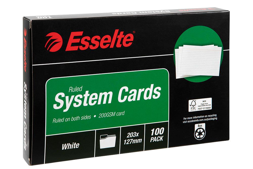 SP- SYSTEM CARD ESSELTE 203 X 127MM (8X5) WHITE PK100 SP- SYSTEM CARD ESSELTE 203 X 127MM (8X5) WHITE PK100