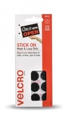 VELCRO 16MM STICK ON HOOK & LOOP DOTS BLACK PK15 VELCRO 16MM STICK ON HOOK & LOOP DOTS BLACK PK15