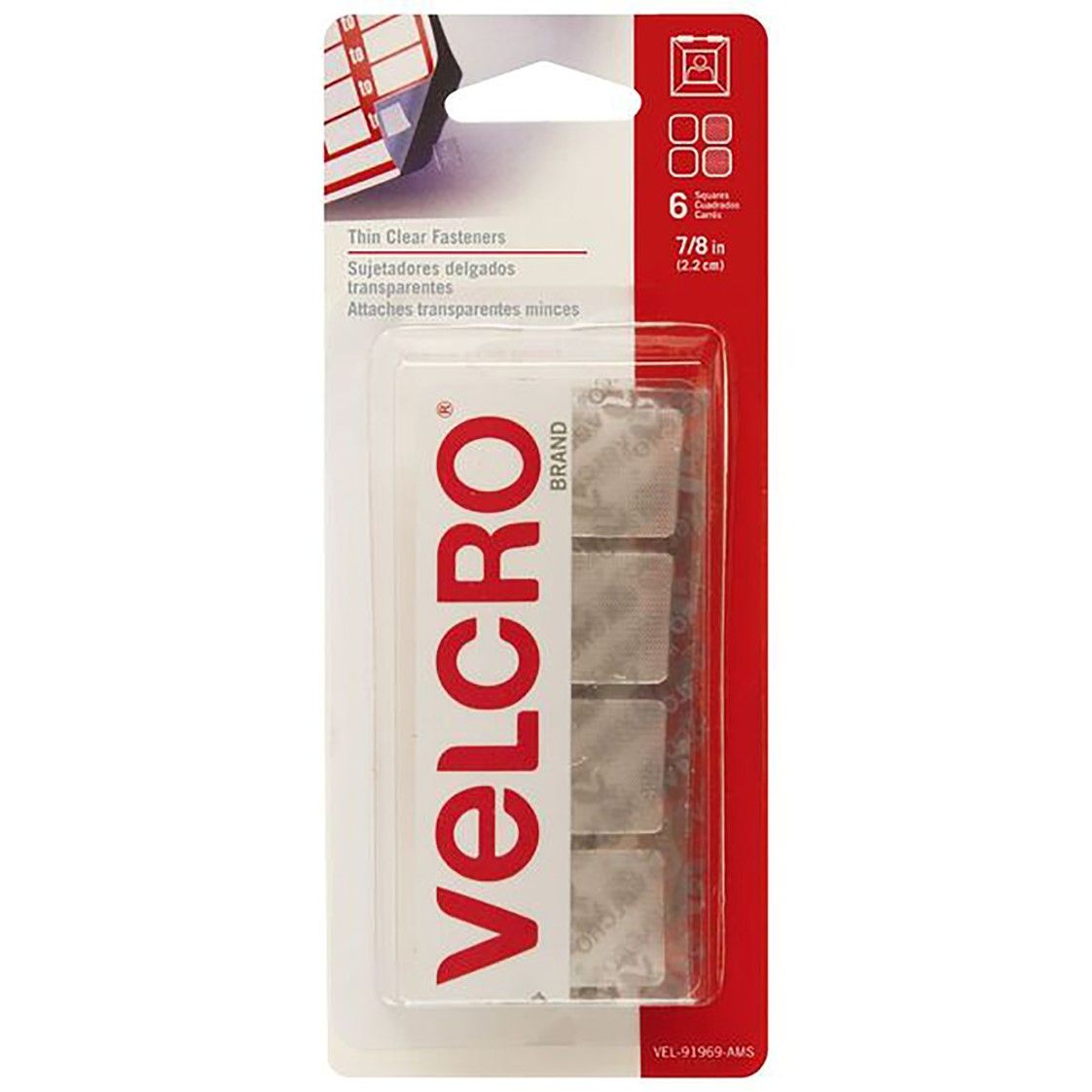 FASTENER SQUARES VELCRO 22X22MM CLEAR PK6