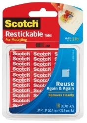 TAPE MOUNTING SCOTCH 25.4X25MM R100 REUSABLE TABS CLEAR TAPE MOUNTING SCOTCH 25.4X25MM R100 REUSABLE TABS CLEAR