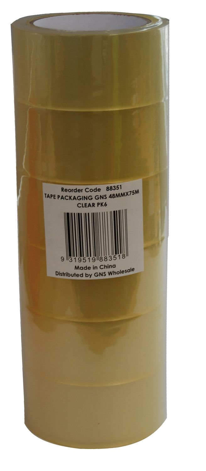 TAPE PACKAGING GNS 48MMX75M CLEAR PK6