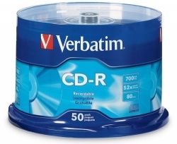 CD-R VERBATIM 80MIN 1X52X 700MB SPINDLE PK50