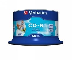 CD-R SPINDLE VERBATIM 700MB WHITE INKJET 50PK