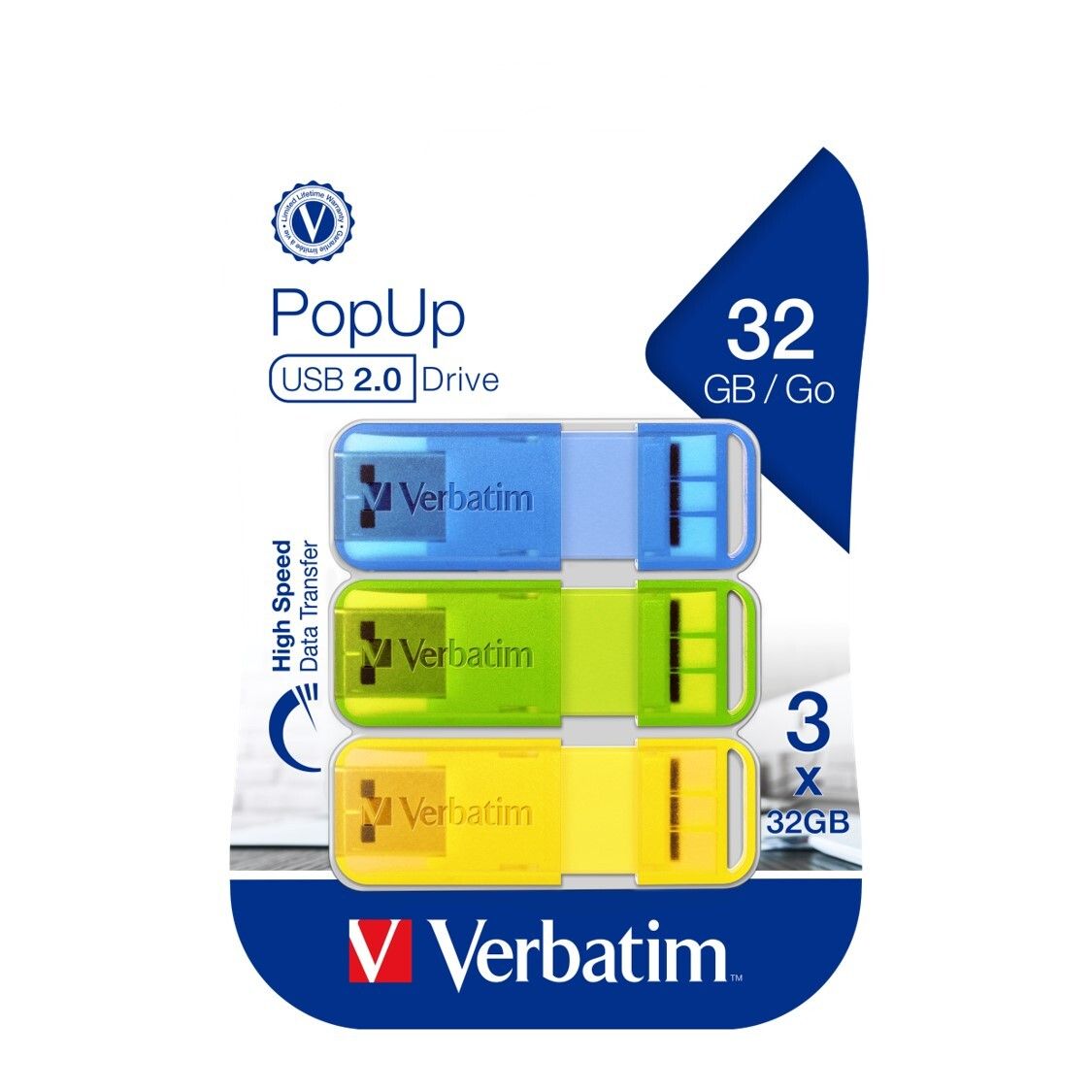 USB DRIVE VERBATIM POP UP 2.0 32GB ASSORT BRIGHTS PK3 USB DRIVE VERBATIM POP UP 2.0 32GB ASSORT BRIGHTS PK3