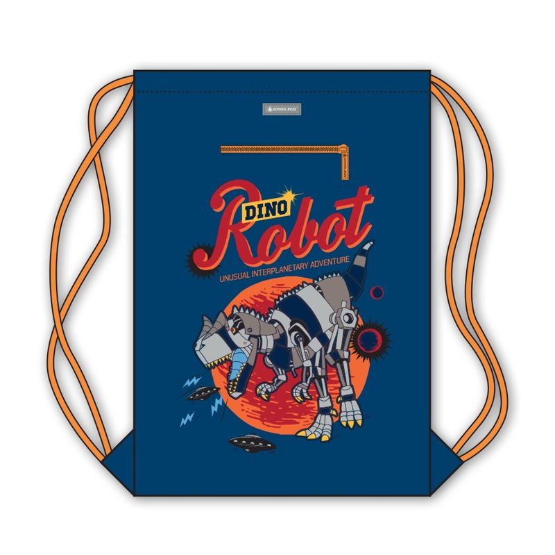 SWIM BAG SCHOOL BUZZ 37X53CM DRAWSTRING AND 2 ZIP POCKETS DINO ROBOT