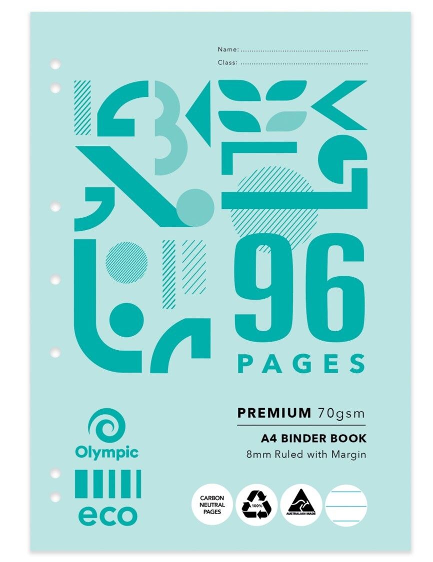 BINDER BOOK OLYMPIC ECO A4 8MM RULED 96PG