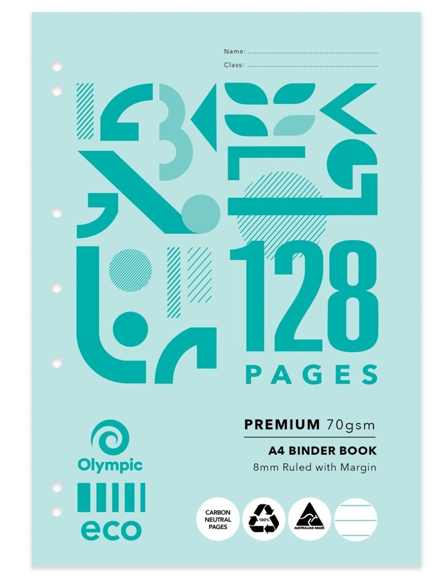 BINDER BOOK OLYMPIC ECO A4 8MM RULED 128PG