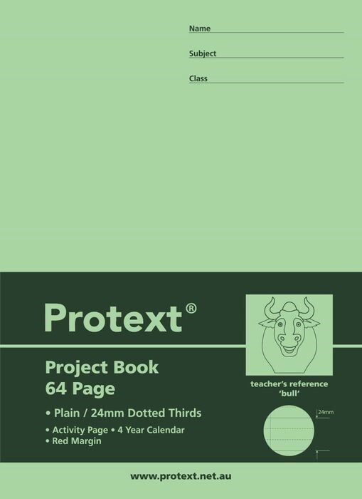 WRITING BOOK PROTEXT 330X245MM PP PLAIN/24MM DOTTED THIRDS 64PG BULL WRITING BOOK PROTEXT 330X245MM PP PLAIN/24MM DOTTED THIRDS 64PG BULL