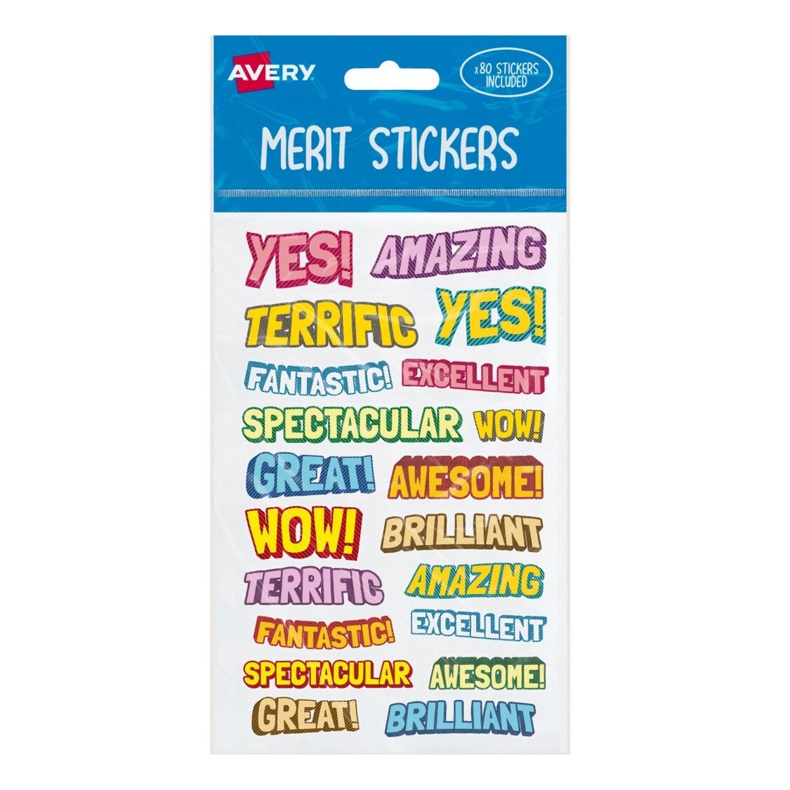 MERIT STICKERS AVERY ASST SHAPES COMIC PK80