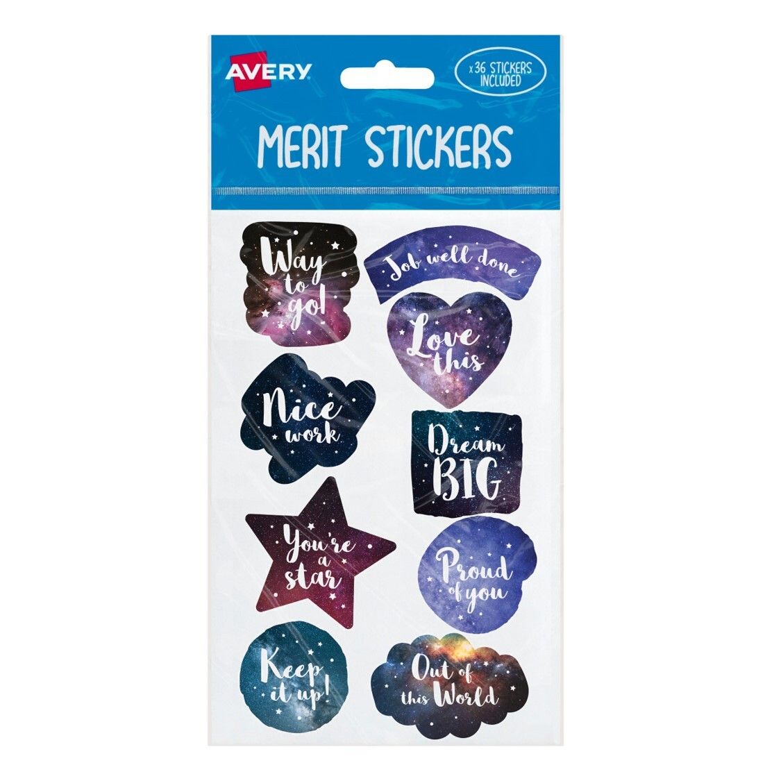 MERIT STICKERS AVERY ASST SHAPES COSMOS PK36