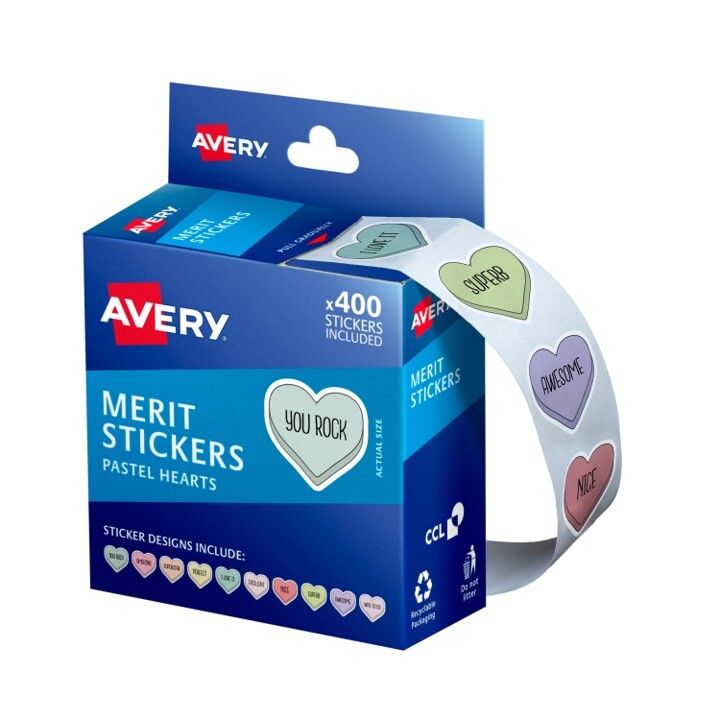 MERIT STICKERS AVERY 24MM PASTEL HEARTS DISP PACK MERIT STICKERS AVERY 24MM PASTEL HEARTS DISP PACK