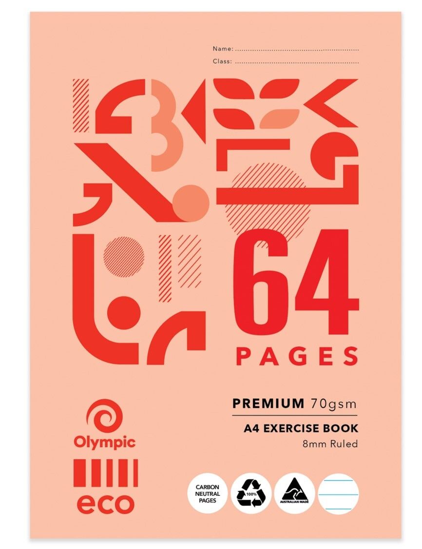 EXERCISE BOOK OLYMPIC ECO A4 8MM RULED 64PG