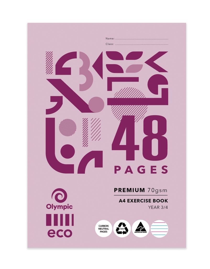 EXERCISE BOOK OLYMPIC A4 ECO RECYCLED YR3/4 EY34P 48PG EXERCISE BOOK OLYMPIC A4 ECO RECYCLED YR3/4 EY34P 48PG