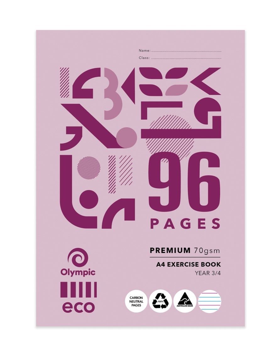 EXERCISE BOOK OLYMPIC A4 ECO RECYCLED YR3/4 EY39P 96PG EXERCISE BOOK OLYMPIC A4 ECO RECYCLED YR3/4 EY39P 96PG