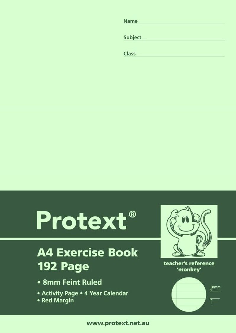 EXERCISE BOOK PROTEXT A4 8MM RULED PP COVER 192PG MONKEY EXERCISE BOOK PROTEXT A4 8MM RULED PP COVER 192PG MONKEY