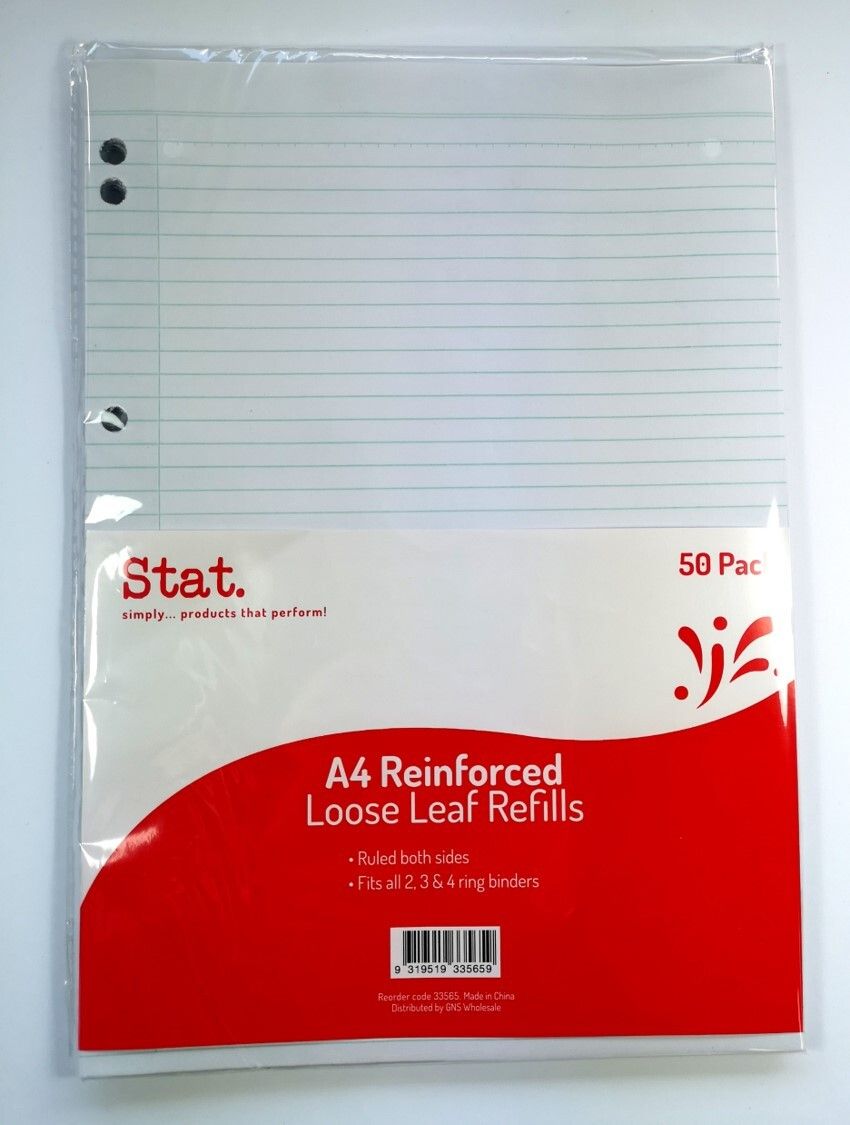 LOOSE LEAF REINFORCED REFILLS STAT A4 RULED PK50
