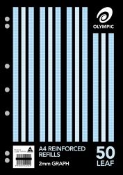 LOOSE LEAF REINFORCED REFILLS OLYMPIC A4 2MM GRAPH PK50
