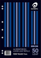 LOOSE LEAF REINFORCED REFILLS OLYMPIC A4 RULED 7MM PK50 LOOSE LEAF REINFORCED REFILLS OLYMPIC A4 RULED 7MM PK50