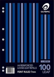 LOOSE LEAF REINFORCED REFILLS OLYMPIC A4 RULED 7MM PK100