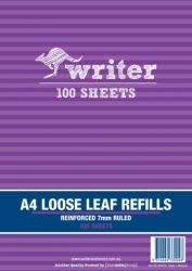 SP - LOOSE LEAF REINFORCED REFILLS WRITER A4 7MM RULED PK100