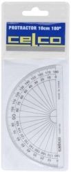 PROTRACTOR CELCO 10CM 180 DEG HALF CIRCLE CLEAR