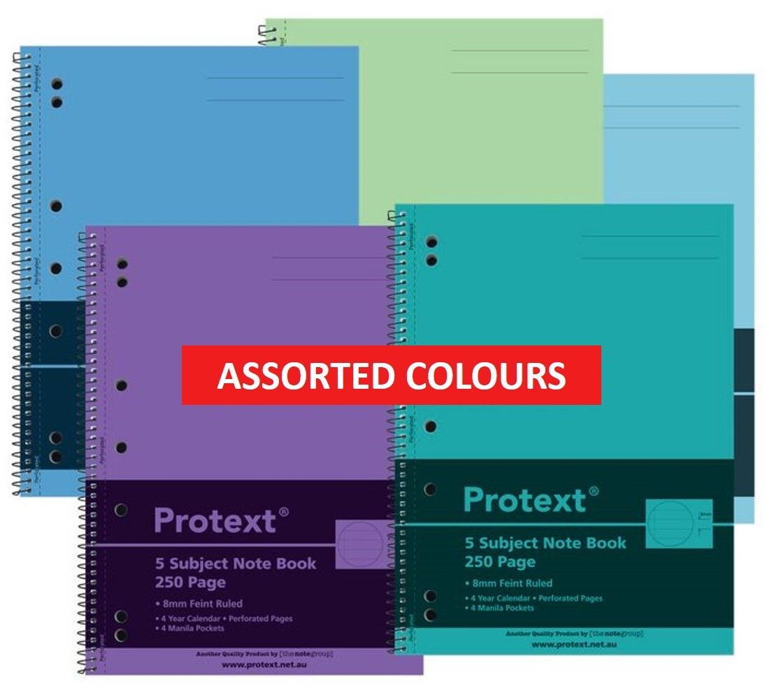 NOTEBOOK PROTEXT PP A4 250pg 5 Subject 8 pockets ASST NOTEBOOK PROTEXT PP A4 250pg 5 Subject 8 pockets ASST