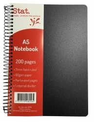 NOTEBOOK STAT A5 60GSM 7MM RULING PP COVER BLACK 200PG