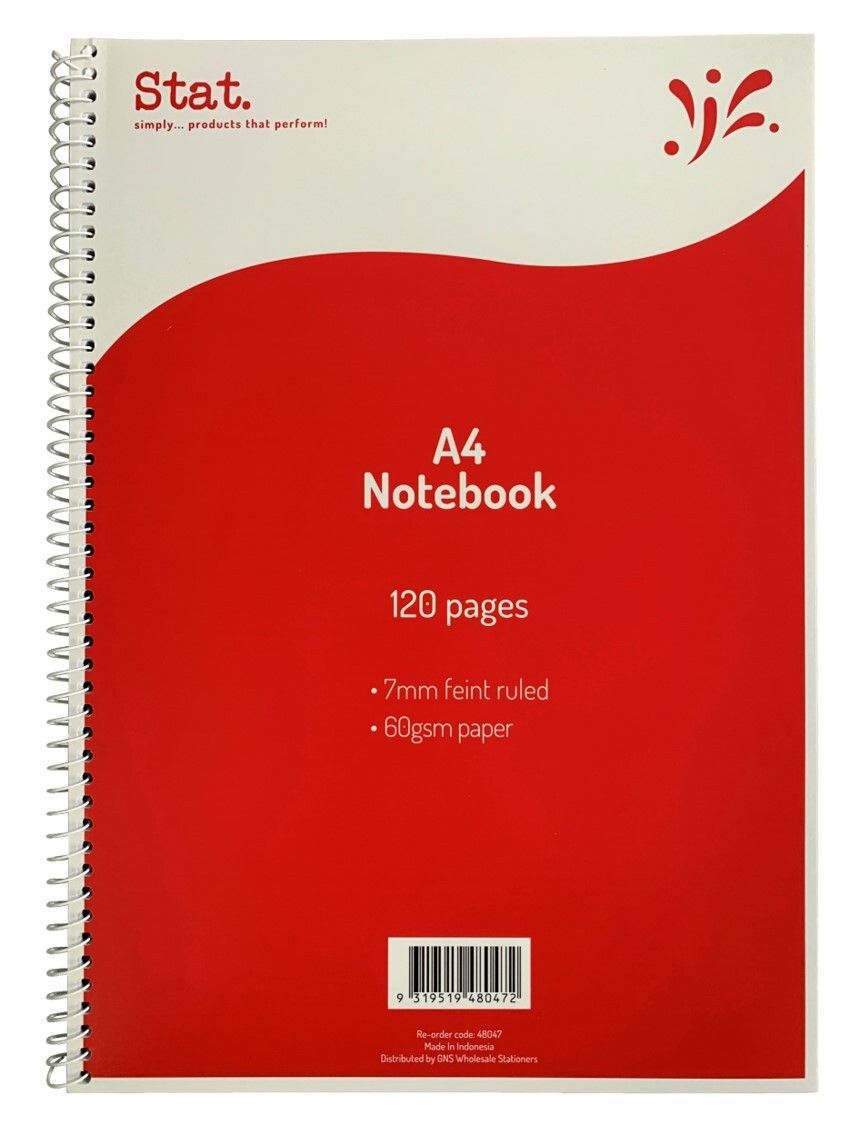 NOTEBOOK STAT A4 60GSM 7MM RULING BOARD COVER RED 120PG