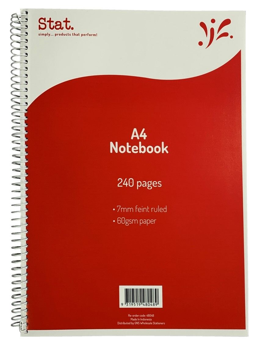NOTEBOOK STAT A4 60GSM 7MM RULING BOARD COVER RED 240PG