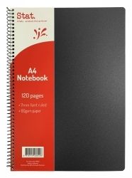 NOTEBOOK STAT A4 60GSM 7MM RULING PP COVER BLACK 120PG