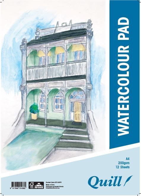 WATERCOLOUR PAD QUILL A4 200GSM 12PG
