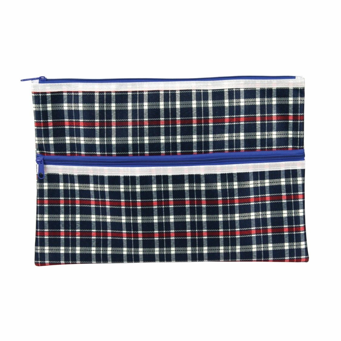 PENCIL CASE CELCO 375X264MM 2 ZIP TARTAN ASST