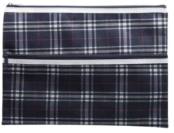 PENCIL CASE GNS 38X27CM 2 ZIP TARTAN ASSORTED