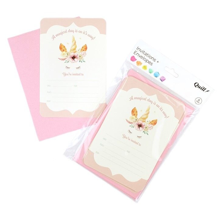 INVITATION CARDS & ENVELOPES QUILL 6 X 4 UNICORN PARTY MULTI PK8