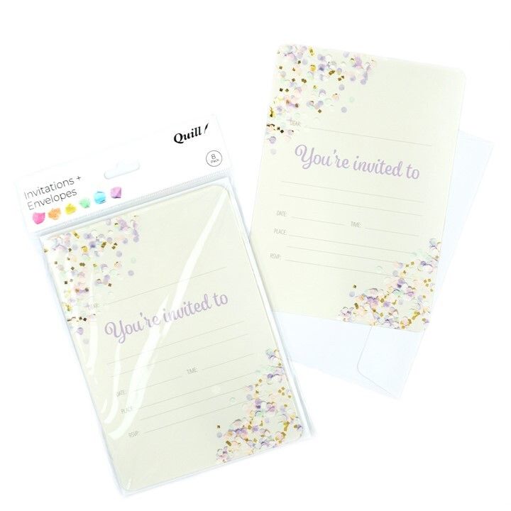 INVITATION CARDS & ENVELOPES QUILL 5 X 7 SEQUIN MULTI PK8