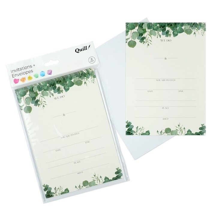 INVITATION CARDS & ENVELOPES QUILL 5 X 7 BOTANICAL WEDDING MULTI PK8