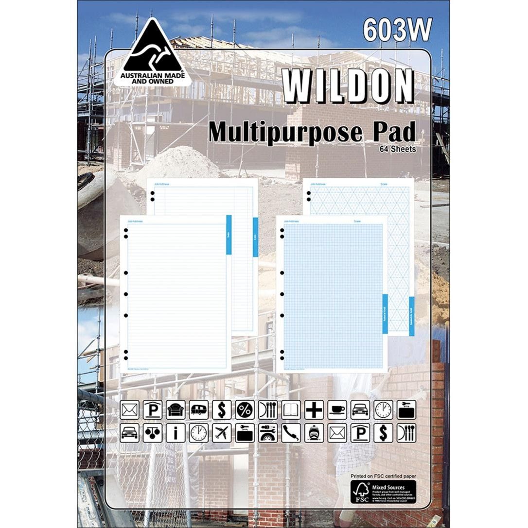SP-  MULITPURPOSE PAD WILDON A4 QUAD PAD 64 SHEETS