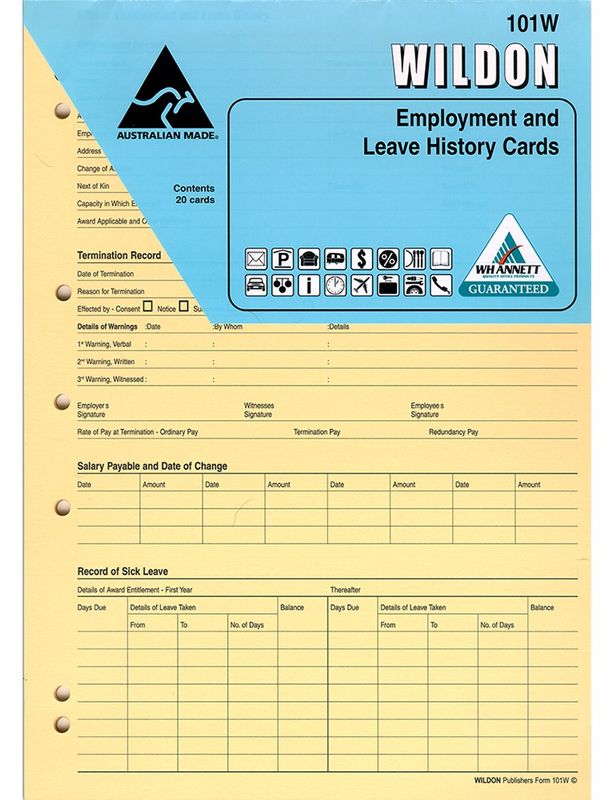 SP-  EMPLOYEE RECORD CARD WILDON A4 PK20