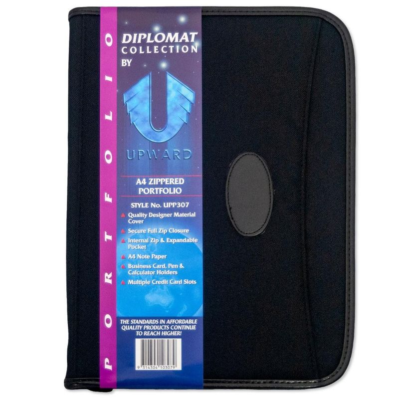 SP-  COMPENDIUM UPWARD A4 DIPLOMAT ZIPPERED EXECUTIVE PORTFOLIO BLACK