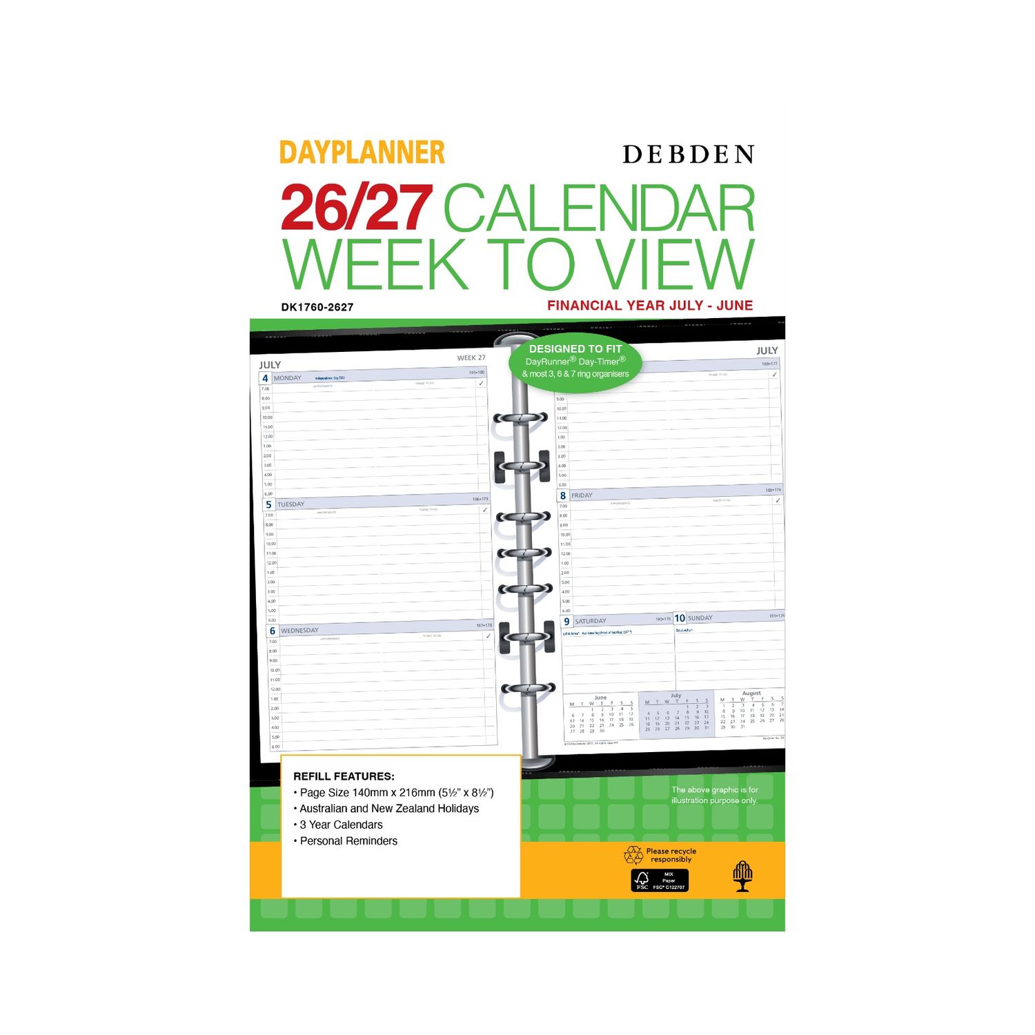 REFILL FINANCIAL YEAR 26-27 DAYPLANNER 216X140 DK1760 WEEKLY DATED 1 REFILL FINANCIAL YEAR 26-27 DAYPLANNER 216X140 DK1760 WEEKLY DATED 1